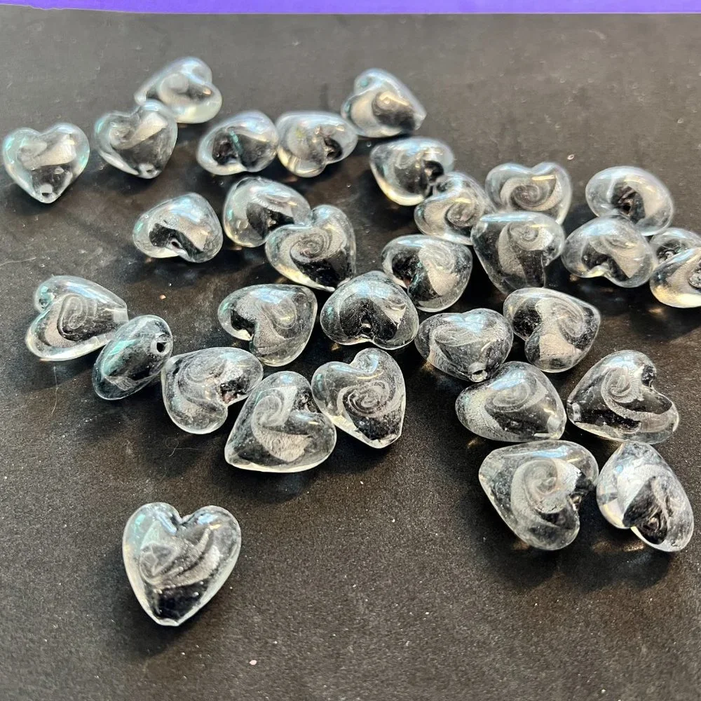 NWOT📌 30 Beautiful Marble Glass Hearts 20 x 17 mm for Jewelry Making - Craft